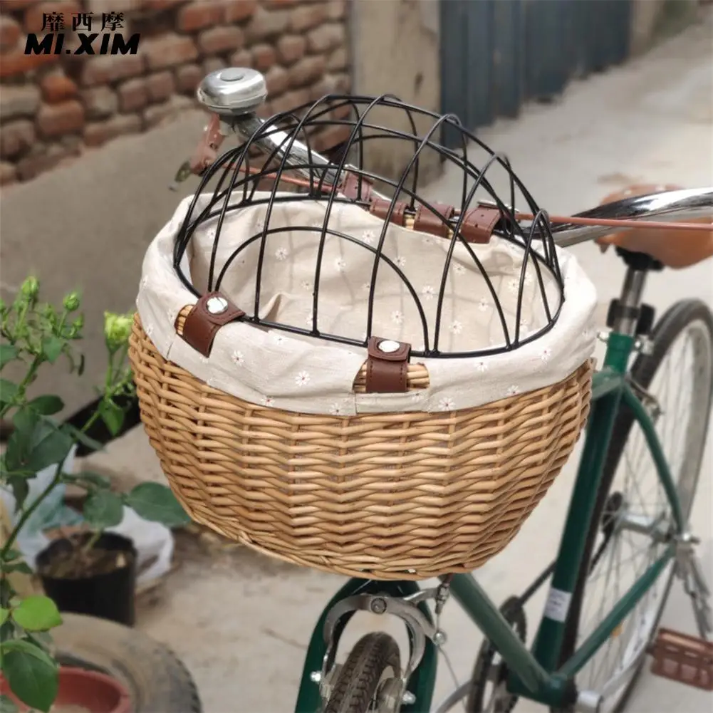 Rattan Bike Basket Front Pannier Bags Handwoven Wicker Pet Cat Dog Carrier Bicycle Handlebar
