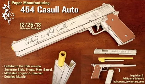 Revolver Hellsing 454 Casull Pistol Scale 1:1 Vampire Akat Weapons Can Be Handheld 3D Paper Model Manual Toy 2