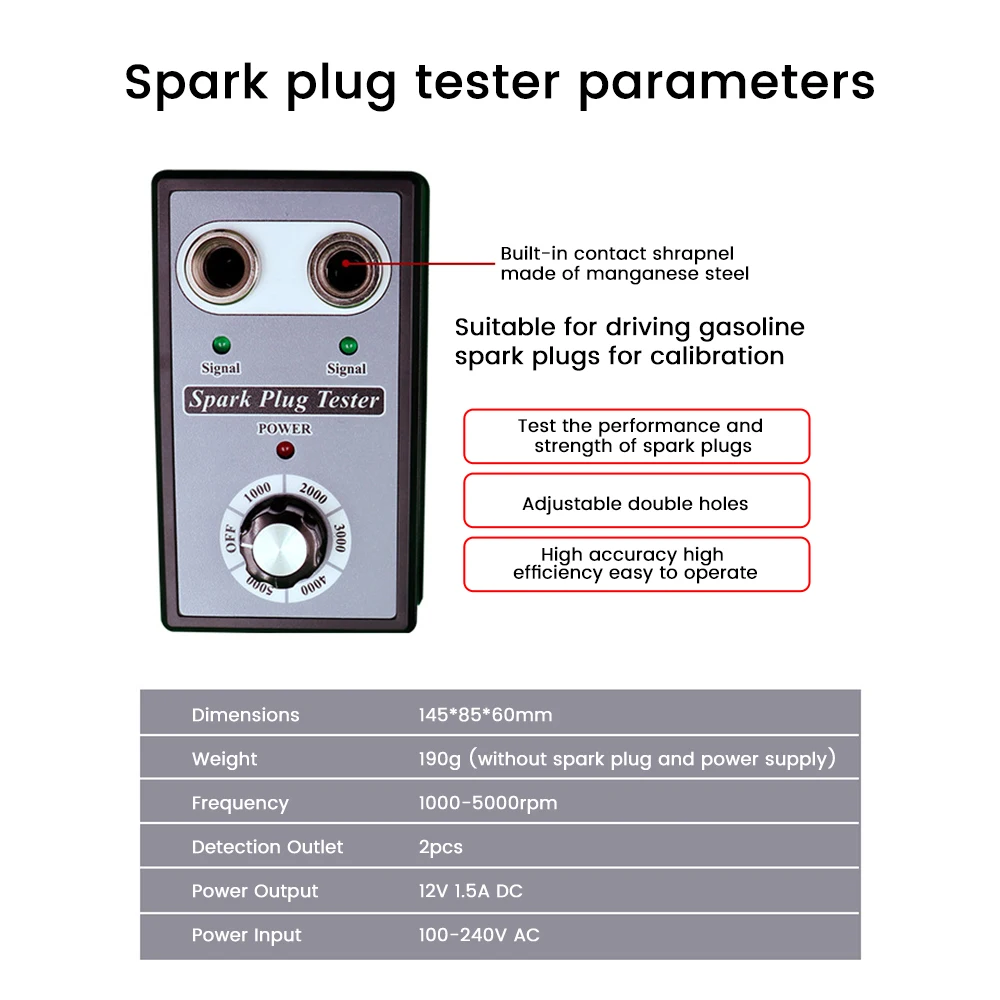 Adjustable Dual Hole Sparking Plug Tester Spark Tester Diagnostic Tool for Car Motorcycle Ignition Coil Checker Spark Detector 3