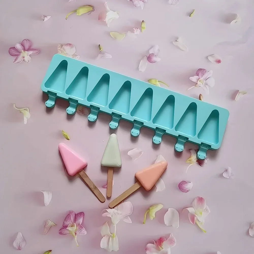 

8 Cell Silicone Ice Cream Mold Ice Pop Popsicle Maker Mould Party Cake Decoration Molds DIY Ice Cube Tray Triangle Ice Cbue