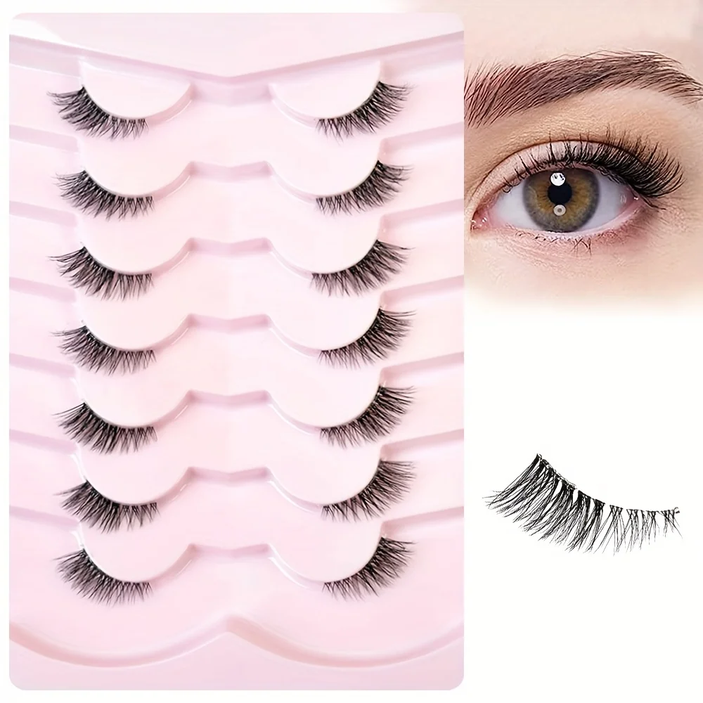 7 Pairs Of False Eyelashes With Transparent Stems Elongated Crossed And Thick Curly false eyelashes