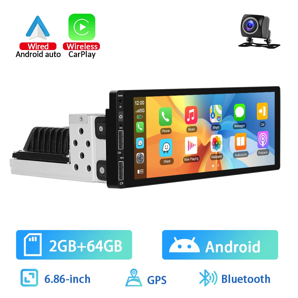 Kaufe Hikity Android 8.1 Autoradio Einziehbares GPS Wifi Autoradio 1 Din  7'' Touchscreen Auto Multimedia MP5 Player Unterstützung Kamera