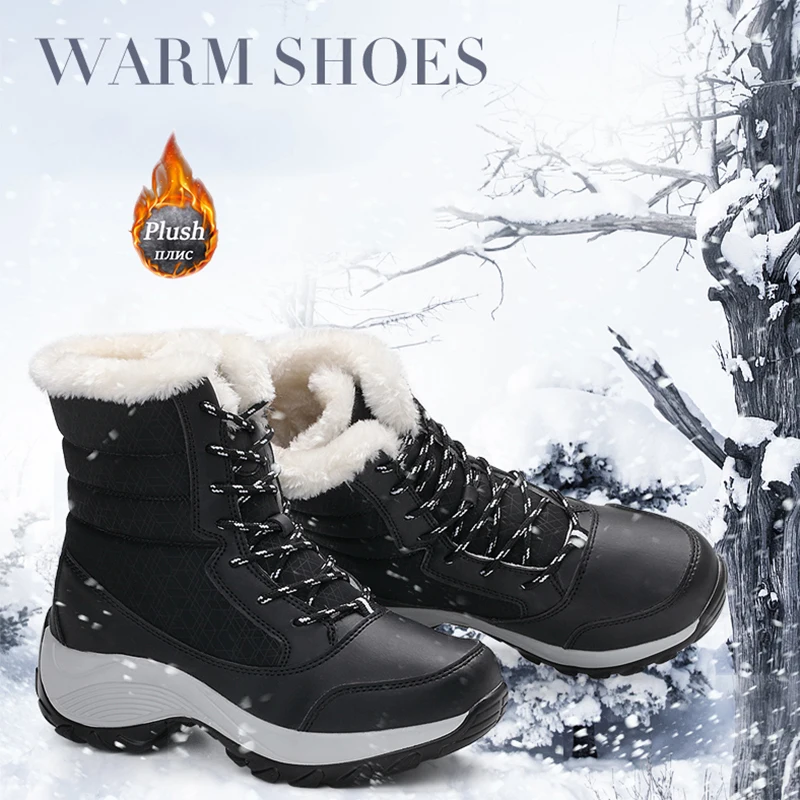 

Winter Boots Shoes For Women Plush Snow Comfortable Boots Soft Soled Fashion Warm Boot Outdoor High Top Shoes Wedge Heeled Shoes