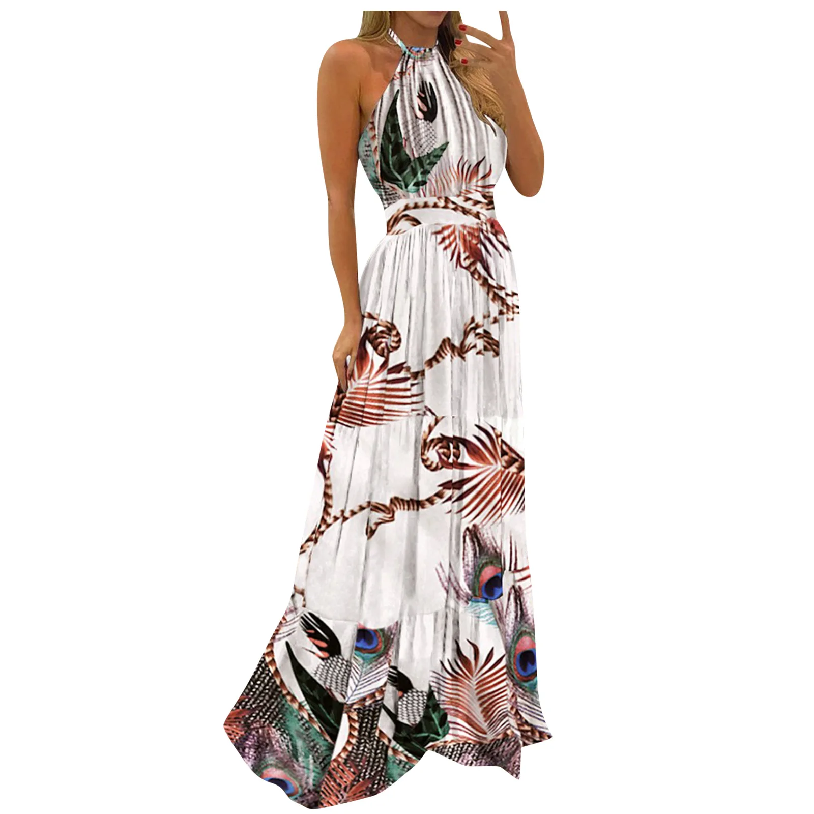 

Bohemian Style Printed Halter Neck Long Dresses For Women Fashion Sexy Backless A-line Maxi Dress Beach Vacation Casual Vestidos
