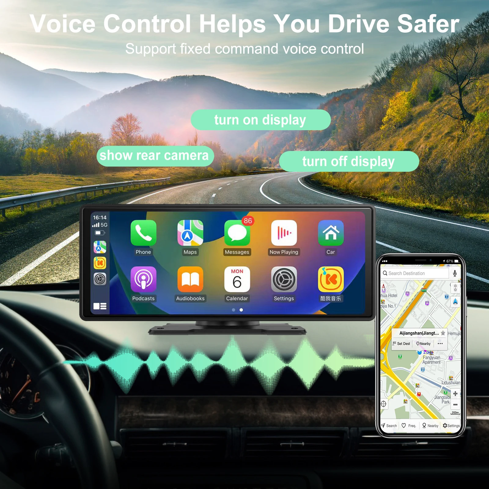 Moniteur Carplay sans fil universel pour voiture, écran IPS, écran tactile  complet, Bluetooth, Plug and Play, voix AI, 10.26 pouces - AliExpress