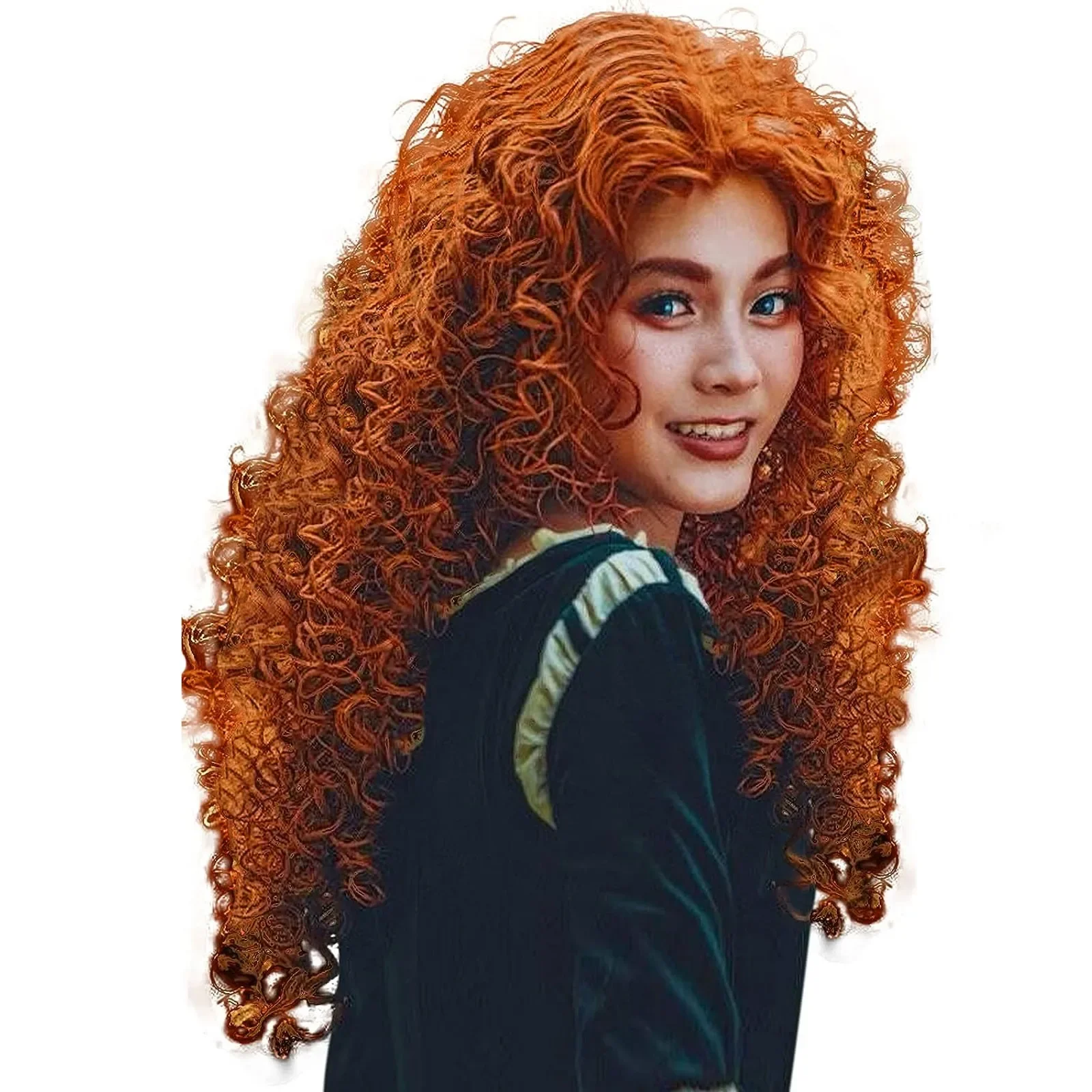 Princess Women Girls Long Orange Brown Curly Brave Merida Cosplay Wigs for Halloween Christmas School Thanksgiving Day