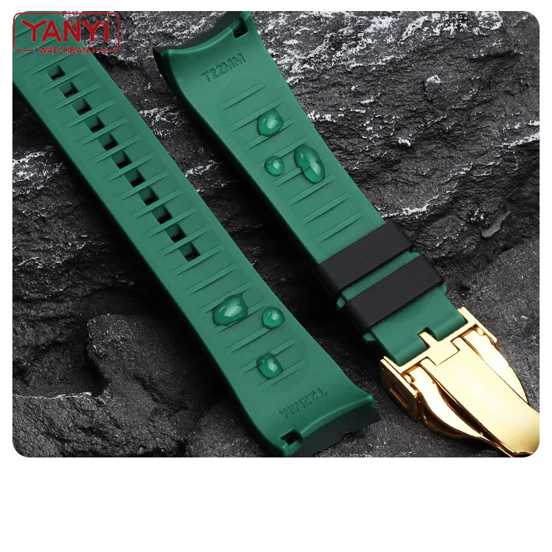 High quality Rubber bracelet 22mm 20mm watchband two color watch strap for omega seiko tudor rolex casio watches band curved end