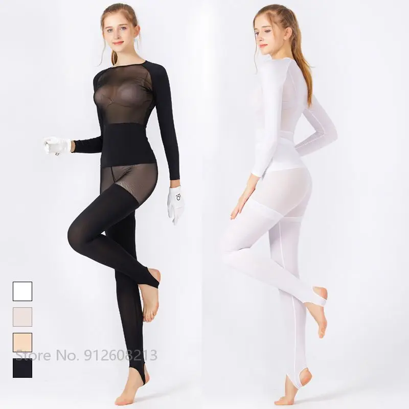 Swan Love Golf Breathable Tops Ladies Summer Ice Silk Sun Protection Golf Shirt Women Skinny Leggings Slim Stocking Sports Pants