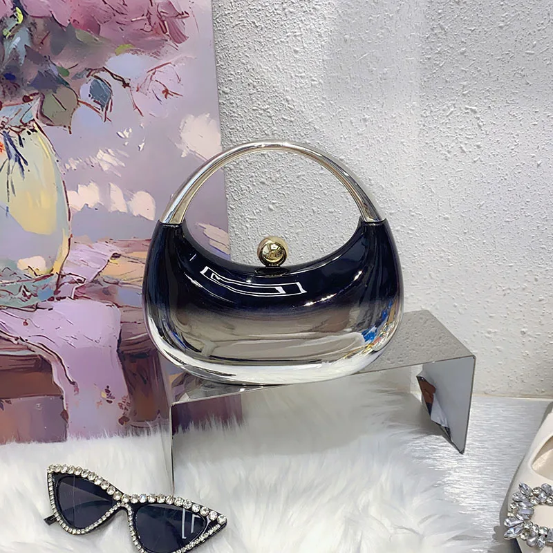 Shiny Handbag New Personality Fashion Brand Design Shell Acrylic Material Creative Moon Gradient Color Lipstick Change Party Bag 3