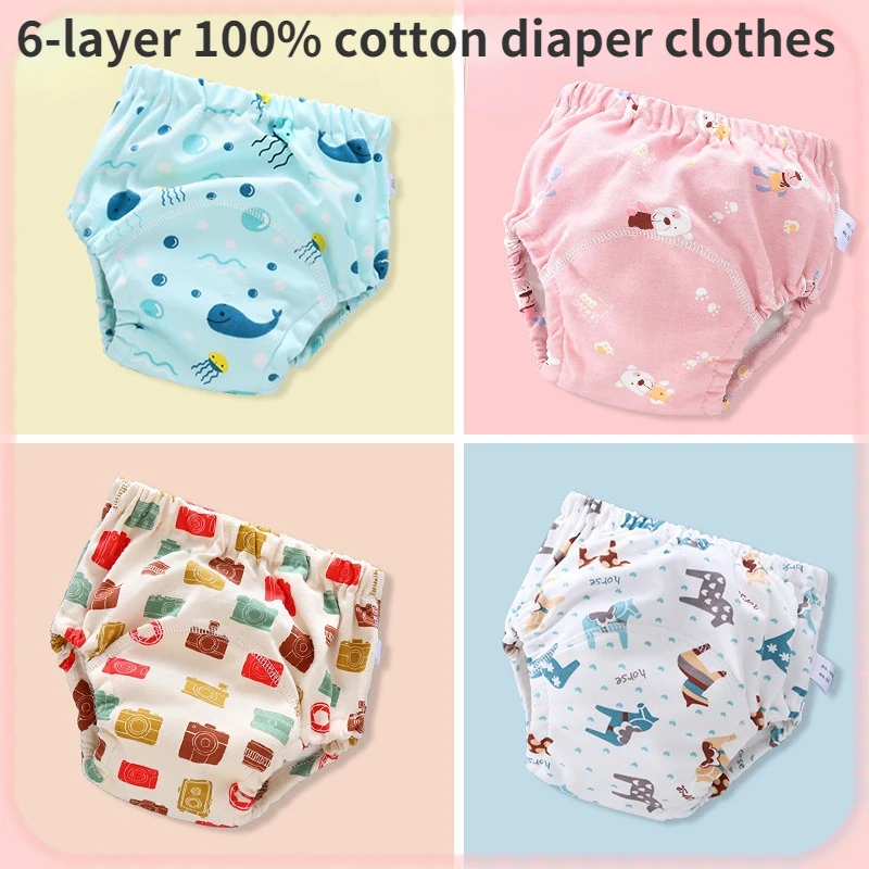 6 Layer Waterproof Reusable Baby Cotton Training Pants Infant Shorts Underwear Cloth Diaper Nappies Child Panties Nappy Changing baby cotton diapers cute training pants reusable nappies cloth diaper washable infants children panties nappy changing 3 15kg