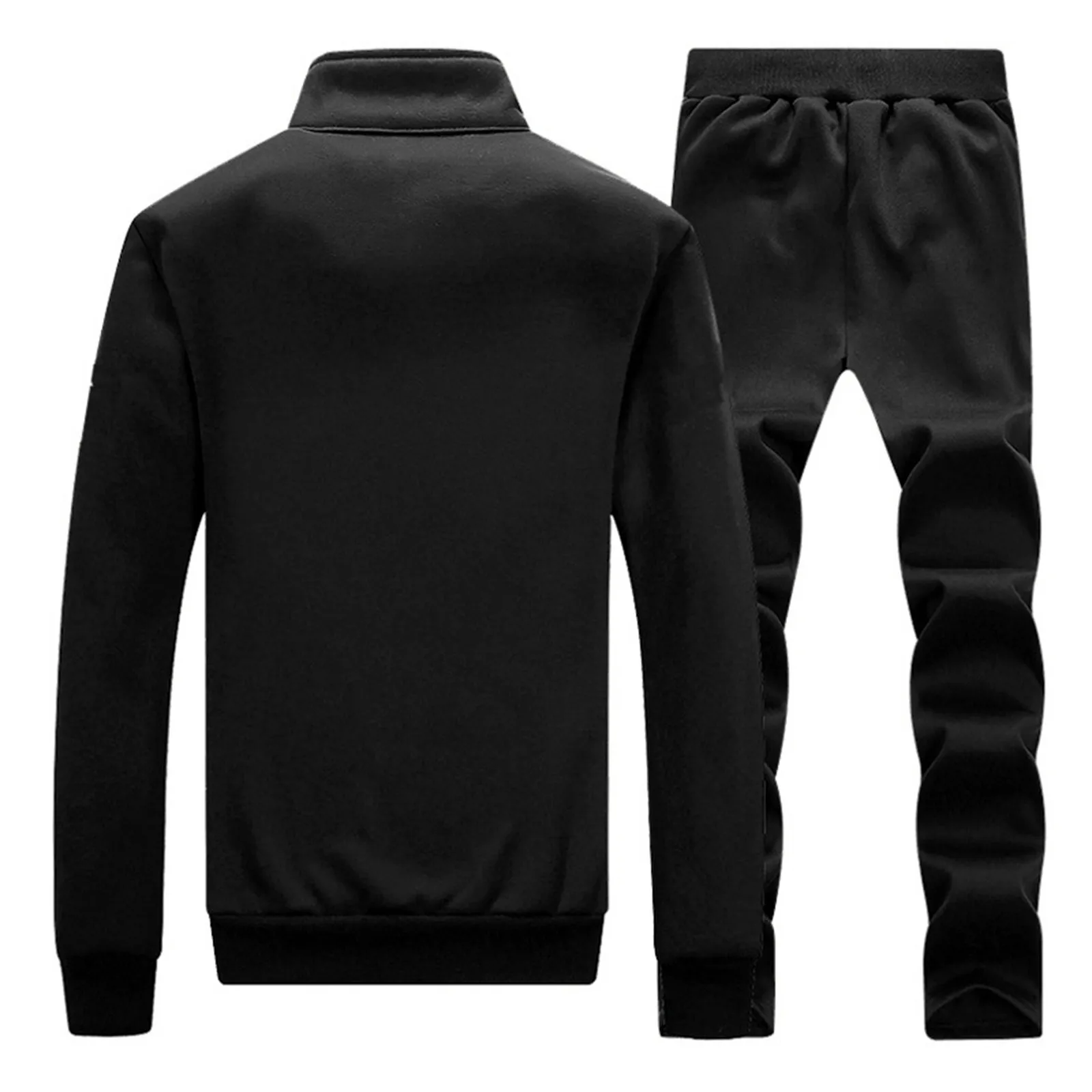 Mens Patchwork Hoodie Set Zip Up Stand-Up Collar Sweatshirt Drawstring Straight Sweatpant Plus Size 5xl Sports Tracksuit Sets