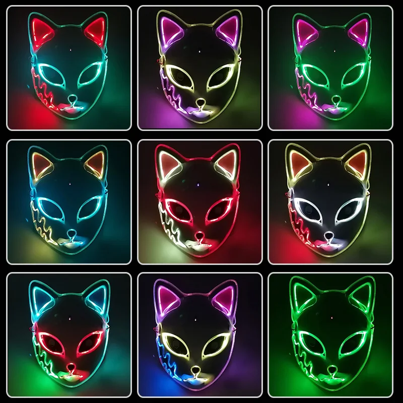 unique halloween costumes New Type Sensor Switch Light up LED Mask Color-changing Funny Party Mask Halloween Cosplay Party Mask Japanese Anime Props funny halloween costumes