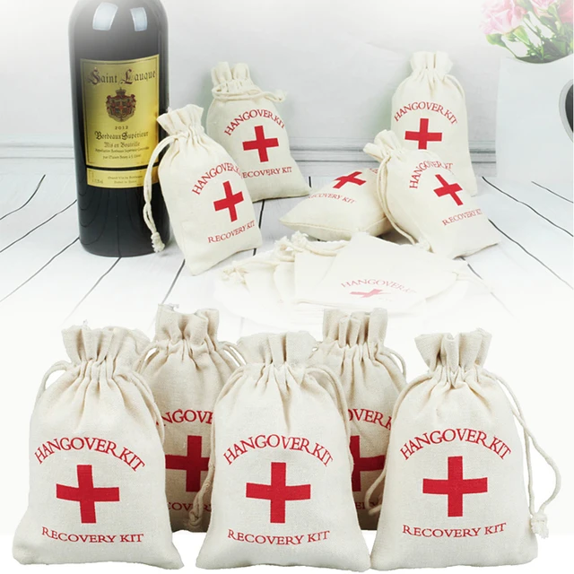 10/30/50Pcs Hangover Kit Bags Wedding Favor Holder Bag for Guests Gift Red  Cross Cotton Linen Pouches Kit Event Party Supplies