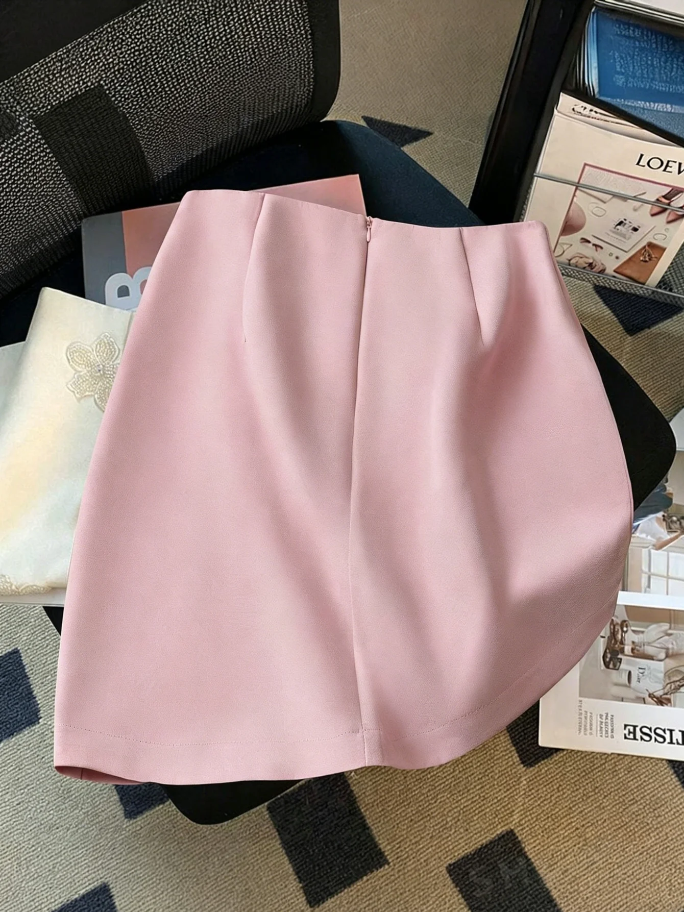 Women's MID Waist Pearl A-Line Mini Skirt - Elegant Office Pencil Skirt with Pearl Detail, Casual & Formal Wear 2
