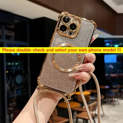 Luxury Plating Magnetic Crossbody Lanyard Phone Case - Silicone Soft Back Clear Cover for Xiaomi 15T (Gold)