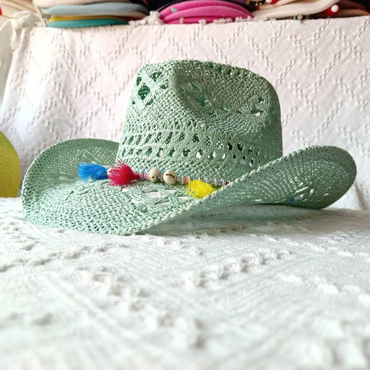 Gelber Strohhut mit Malan-Blumen, handgewebter, hohler Cowboyhut für Herren und Damen, Sommer-Sonnenhut, Jazz-Strohhut, Western-Cowboyhut – Detail 20