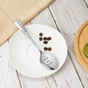 Petite cuillère en bois à Long manche, 5 pièces/ensemble, cuillère à thé à  café à Dessert, couverts pour enfants, outils de cuisine 12.8cm - AliExpress