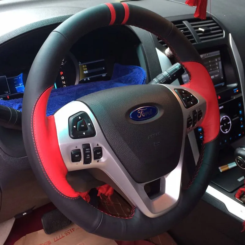 

Сделай Сам ручная строчка персиковое дерево углеродное волокно замша кожа для Ford Taurus Everest чехол рулевого колеса автомобиля автомобильные аксессуары