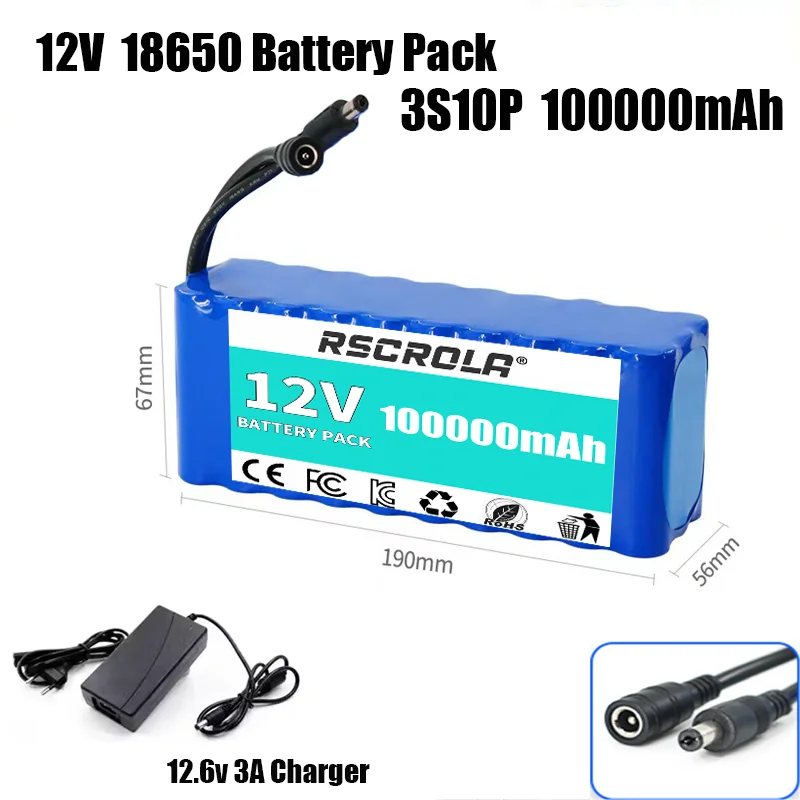 12V 20Ah-50Ah 3S5P 18650 Lithium Ion Battery Pack with BMS + Charger Super Large Capacity Rechargeable DC12.6V image 12