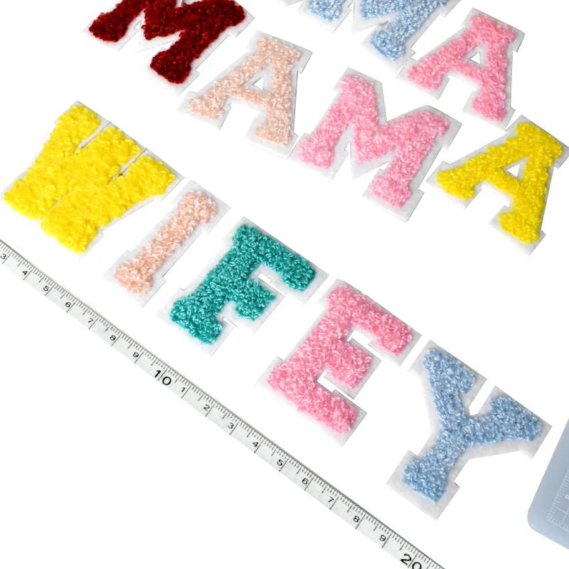 A-Z 5cm Chenille Letter Patches Felt Applique Personalized Phrase Embroidery DIY Craft Clothing Accessories 6 colors chenille sticker patch rhinestone letter patches