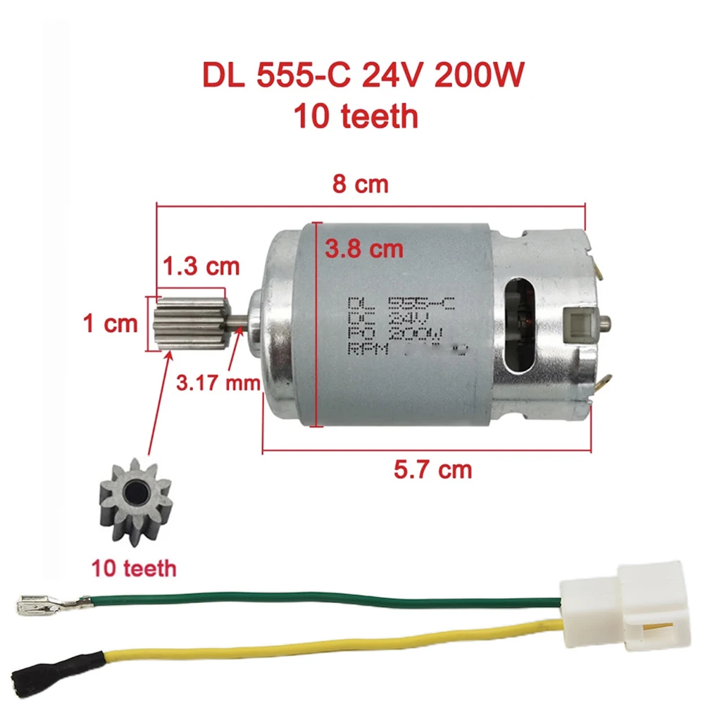 Children's Electric Car Motor Replacement - 12V/6V/24V, 10 Teeth Gear