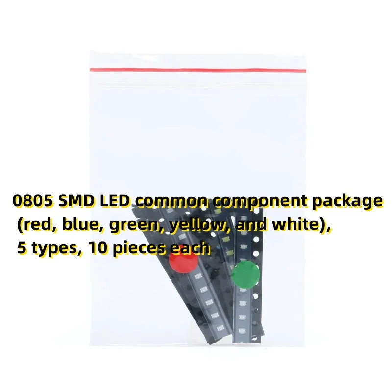 

2pcs 0805 SMD LED common component package (red, blue, green, yellow, and white), 5 types, 10 pieces each