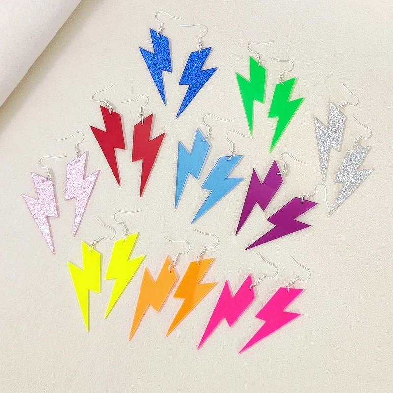 Lightning Drop Earrings Women Glitter Clear Neon Acrylic Classic Sample Jewelry Summer Accessories 6.5cm