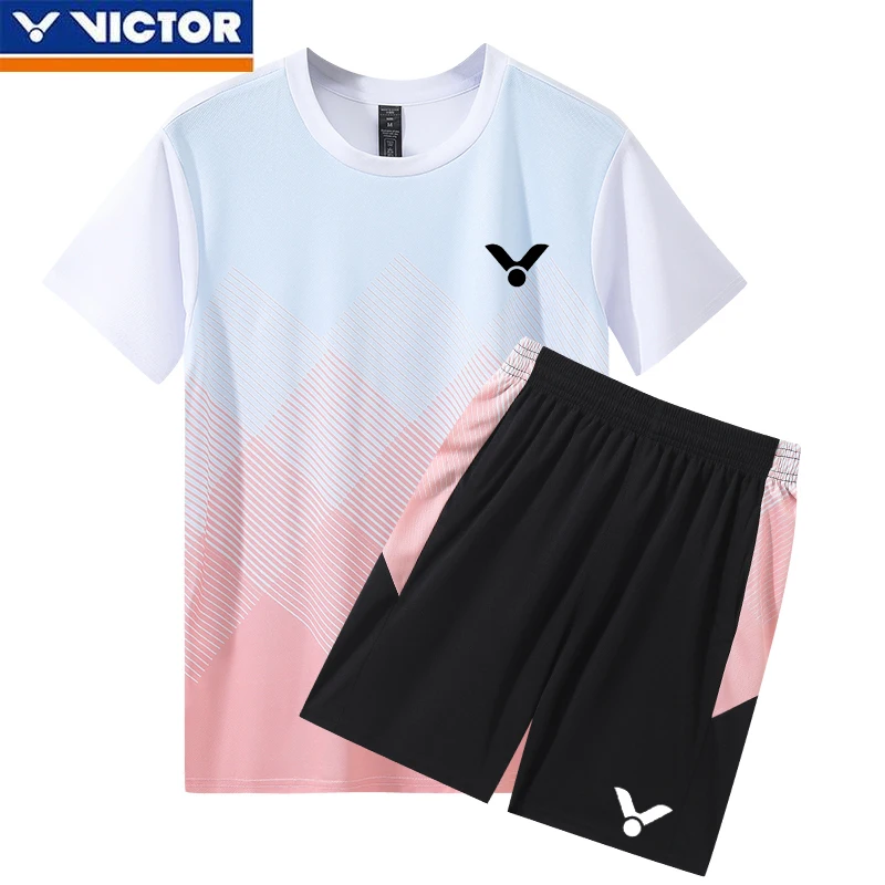 VICTOR Badminton Jersey Men's Women's Loose Short-sleeved Tops Sports Shorts Running Fitness Quick-drying Breathable Set