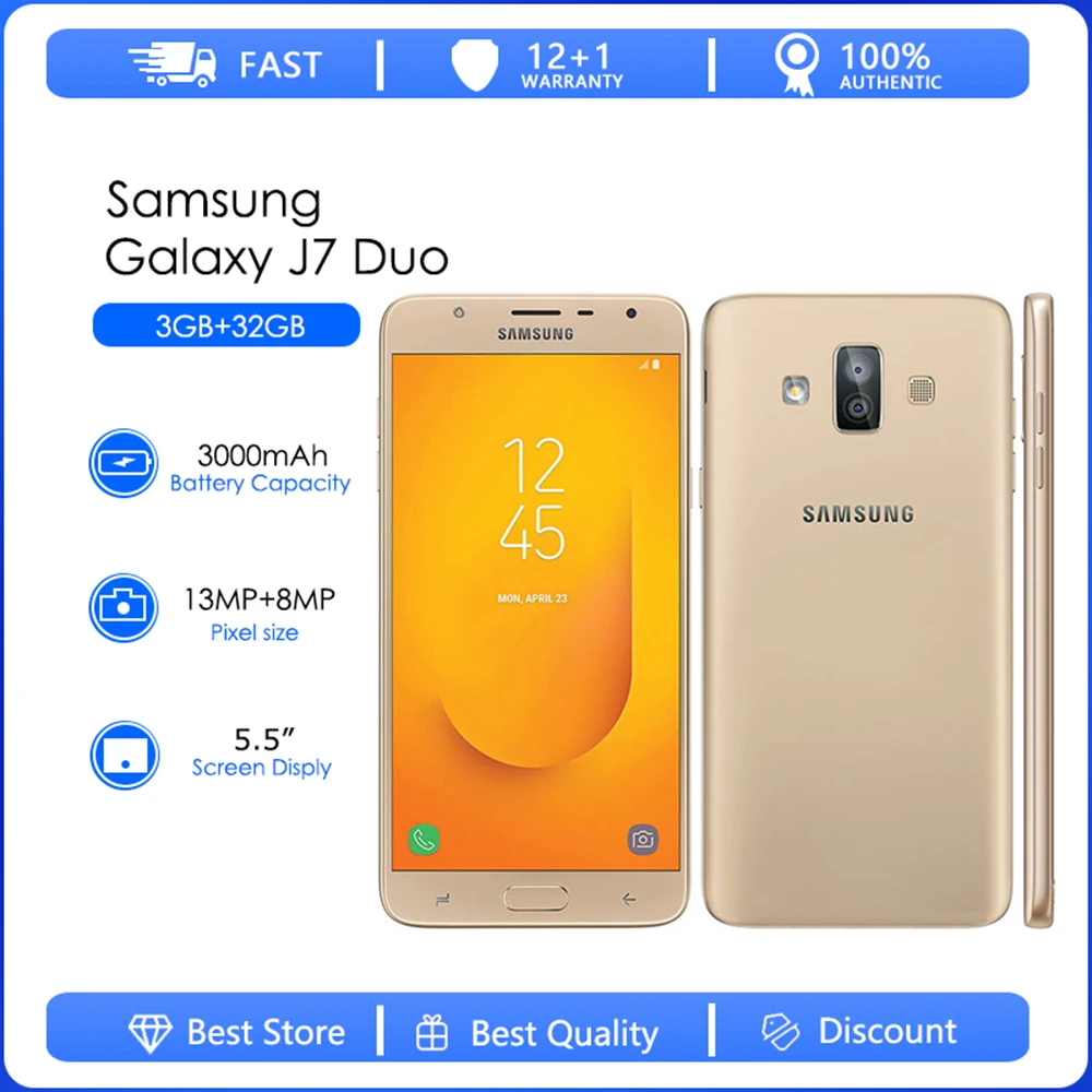 

Samsung Galaxy J7 Duo J720F Refurbished Original Unlocked 2 Sim 5.5" 13MP 3G RAM 32GB ROM Octa-core 3000mAh Battery Smartphone