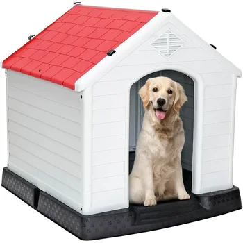 Large Plastic Dog House - Waterproof Dog Kennel with Air Vents