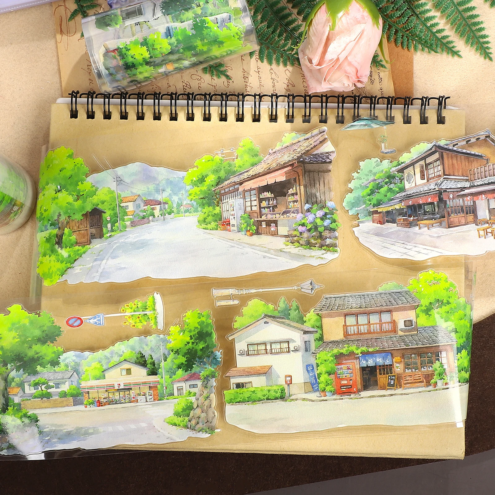 80mm * 5m 빈티지 여름 마을 거리 나무 풍경 PET 테이프 크리 에이 티브 DIY 저널 재료 콜라주 스크랩북 편지지