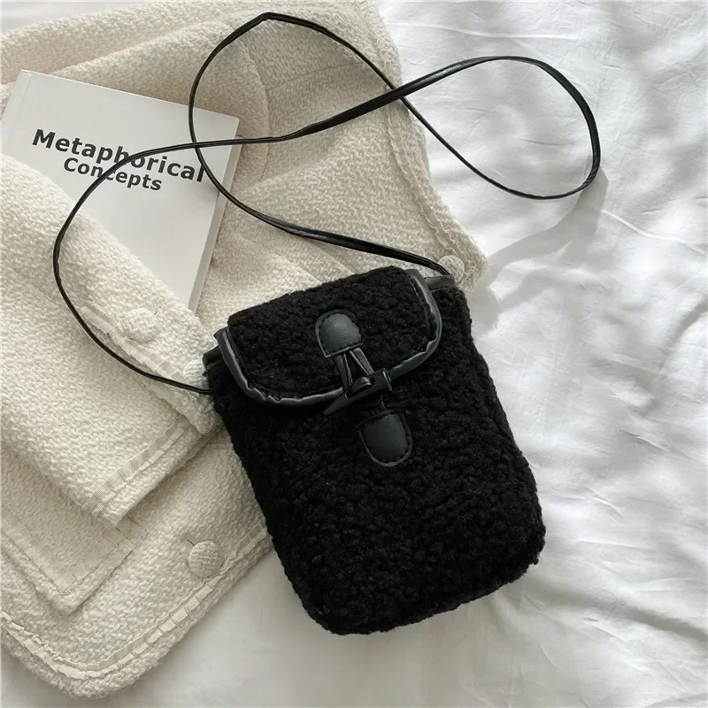 Winter Autumn Lambswool Phone Bag Women Faux Fur Shoulder Bags Lovely Portable Wallets Female Mini Crossbody Bag Square Purse