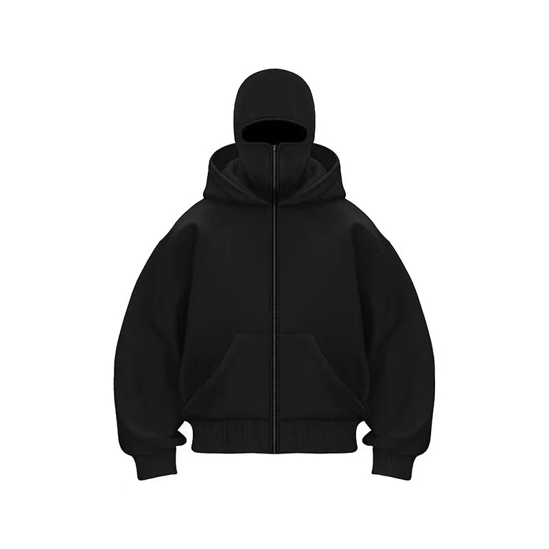 Customized Double-hooded Zipper Hoodies Men Personality Printed Long Sleeve Zip Up Sweatshirts Women Ninja Mask Pullovers Jacket
