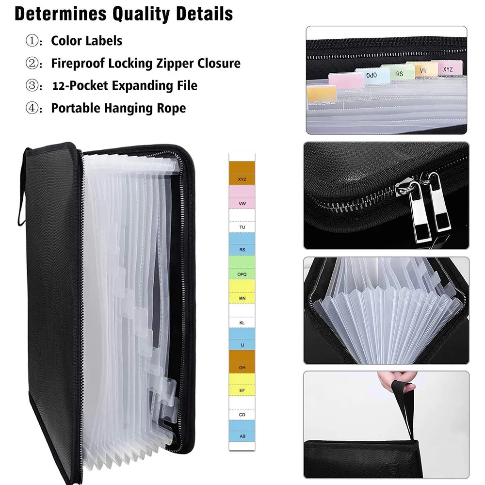 Fireproof Waterproof Transparent Color Organ Folder Office Storage Folder A4 Legal Document Contract Storage Bag