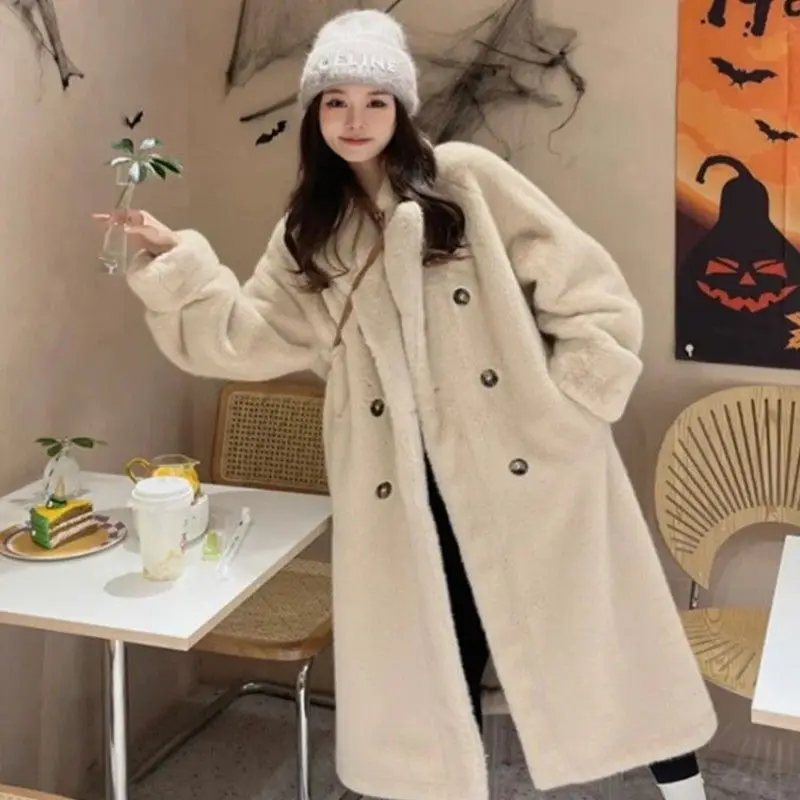 Imitation Fur New Fashion Winter High-grade Lazy Wind Thickened Long Suit Collar Mink Fur Warn Coat