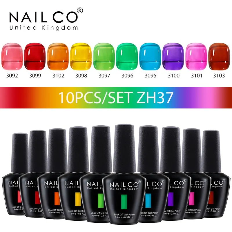 NAILCO 젤리 컬러 젤 네일 광택제 세트, 하이브리드 바니시 네일 아트 매니큐어 젤 광택제 베르니스 반영구 UV 젤 키트, 10 개, 15ml
