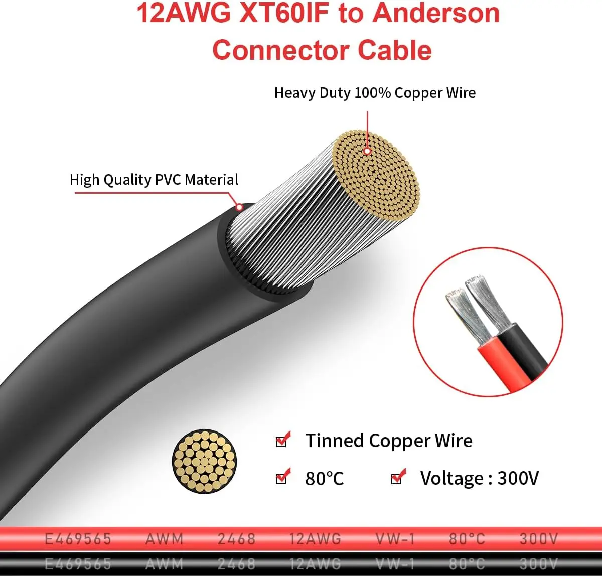XT60i-앤더슨 어댑터 12AWG 앤더슨-XT60i 연결 케이블 (RC 배터리, 휴대용 태양광 발전소 및 태양광 패널용)