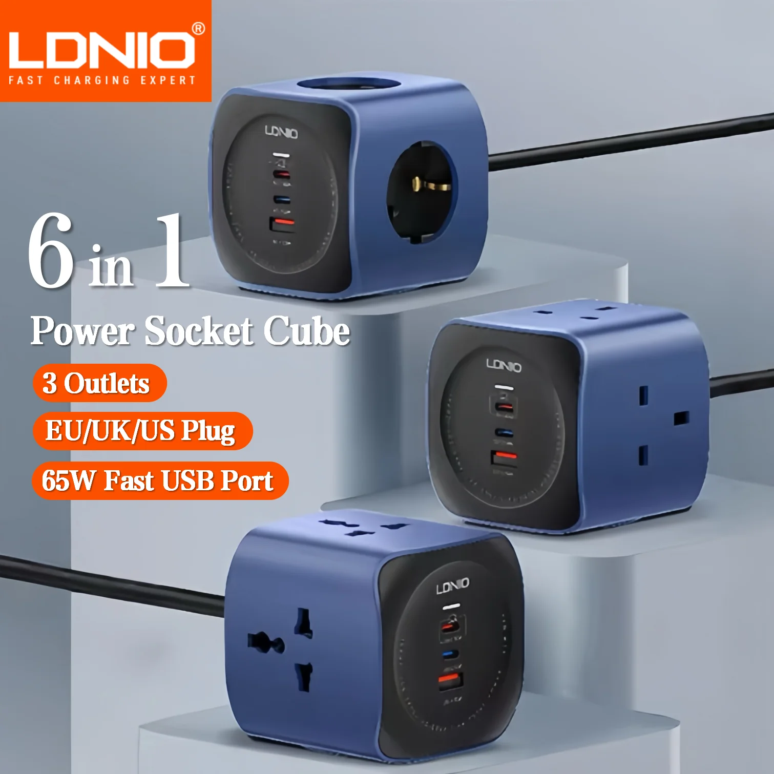 LDNIO Cube Power Strips Surge Protection with 3 AC Outlets USB C Fast Charging 2M Extension power Cord Mountable ON/OFF Switch