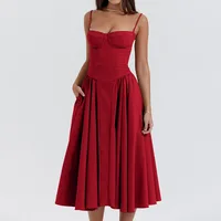 Summer Women Elegant Sleeveless Backless Pleated Dresses Lady Sexy Solid Sling Midi Dress 2024 Female Party Evening A-line Robes