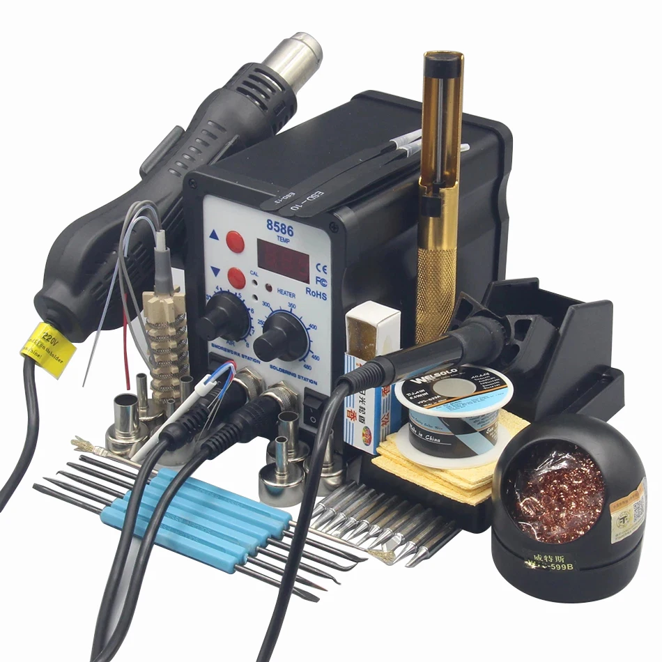 2 in 1 Soldering station LCD Digital Display Welding Rework Station For cell-phone BGA SMD PCB IC Repair Solder Tools 8586 5