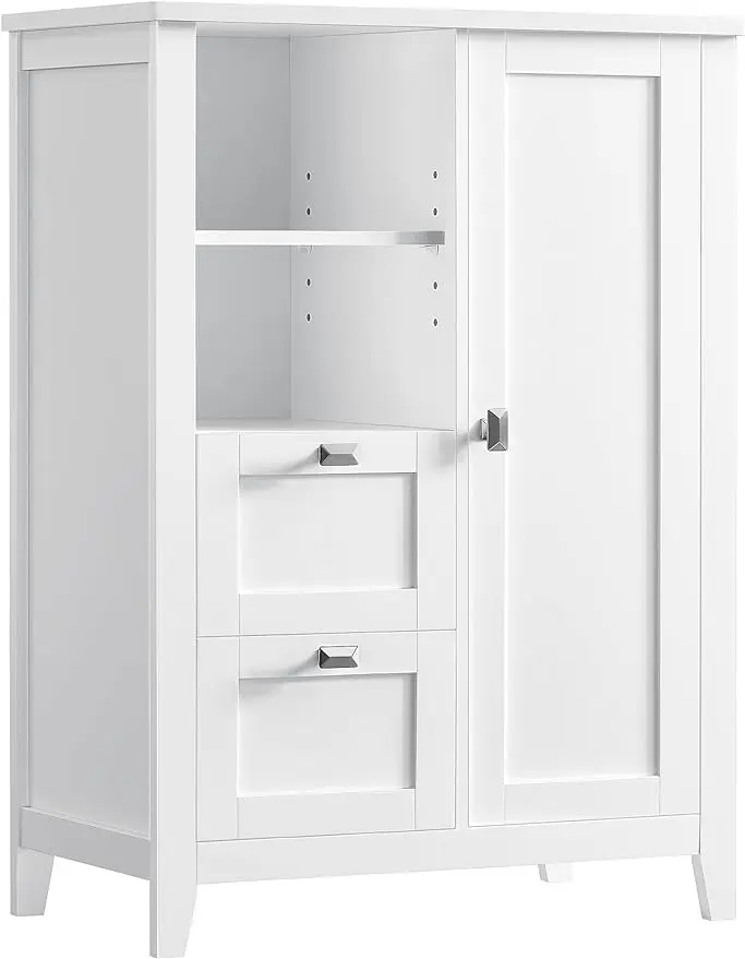 

Bathroom Floor Storage Cabinet, Bathroom Cabinet Freestanding, Kitchen Cabinet, with Open Compartment, 2 Drawers, Adjust