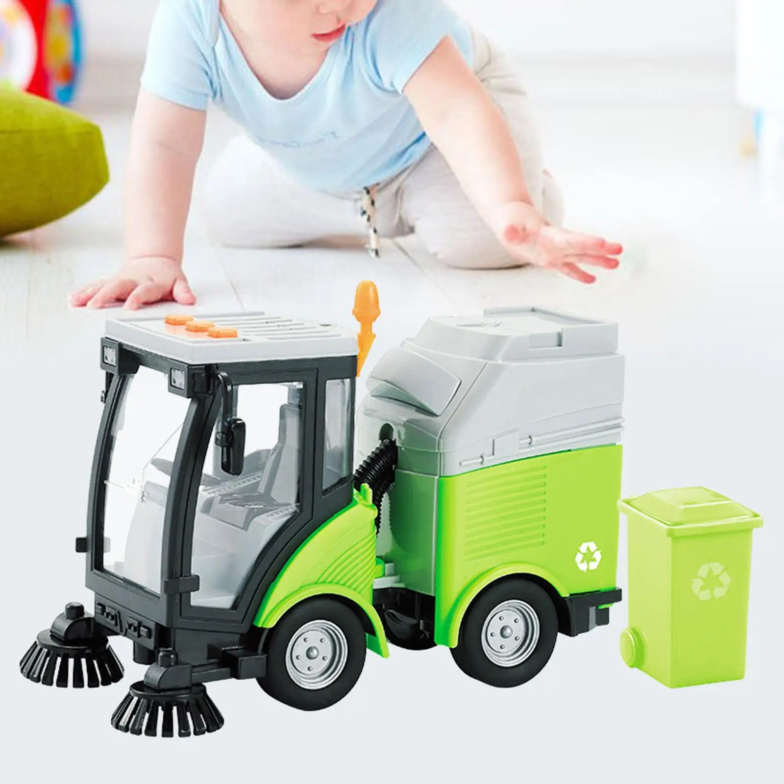 

Friction Powered Wheels Vehicle Removable Garbage Can 1:16 Scale Boys Girls Street Sweeper Truck Preschool Educational Toys