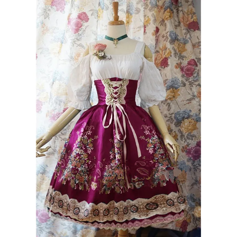 

Wepbel Plus Size Corset Tutu Court Style Dresses Vintage Floral Printed Lolita Dress Princess Lantern High Waist Women Dresses