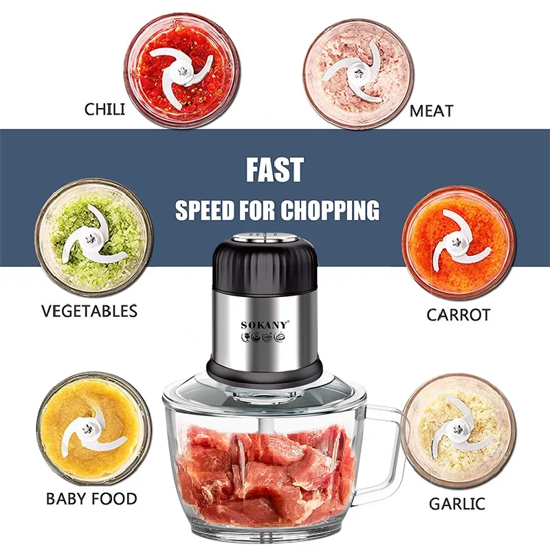 800W Electric Food Processor, 2L Meat Grinder Food Chopper & Vegetable Chopper, for Vegetables, Fruits, Meat, Nuts, Beans 5