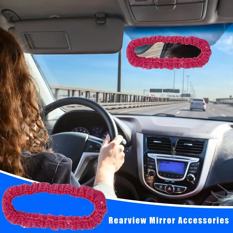 Decorative Rearview Glass Accessories Rhinestone Dustproof Rear View Glass Cover Women Rearview Trim Vehicle Interior