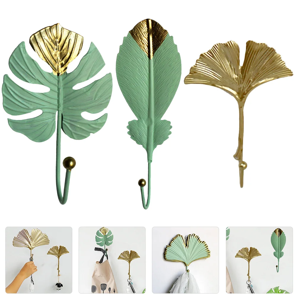 

3 Pcs Key Hook Leaf Shape Metallic Pink Purse Hooks for Wall Decorative Wrought Iron Stylish Window