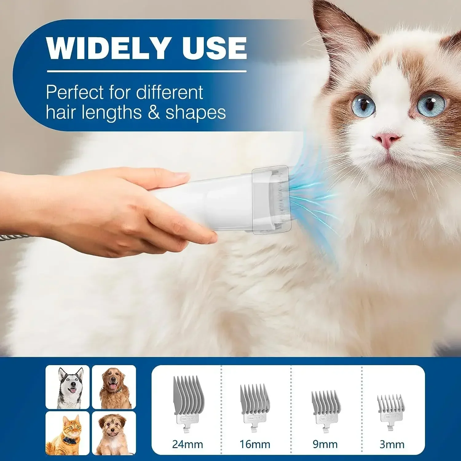 Dog Grooming Kit for Pet Include 4 Hair Clipper Combs 2.5L Vacuum Cleaner and 5 Pet Grooming Tools for Shedding