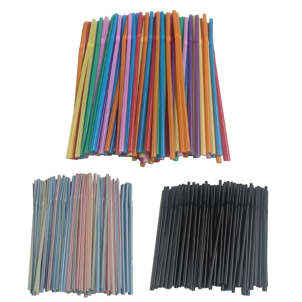 Colorful&Black Flexible Plastic Drinking Straws 100-1500PCS Milk Tea Bar Party Wedding Kitchen Beverage Home Accessories