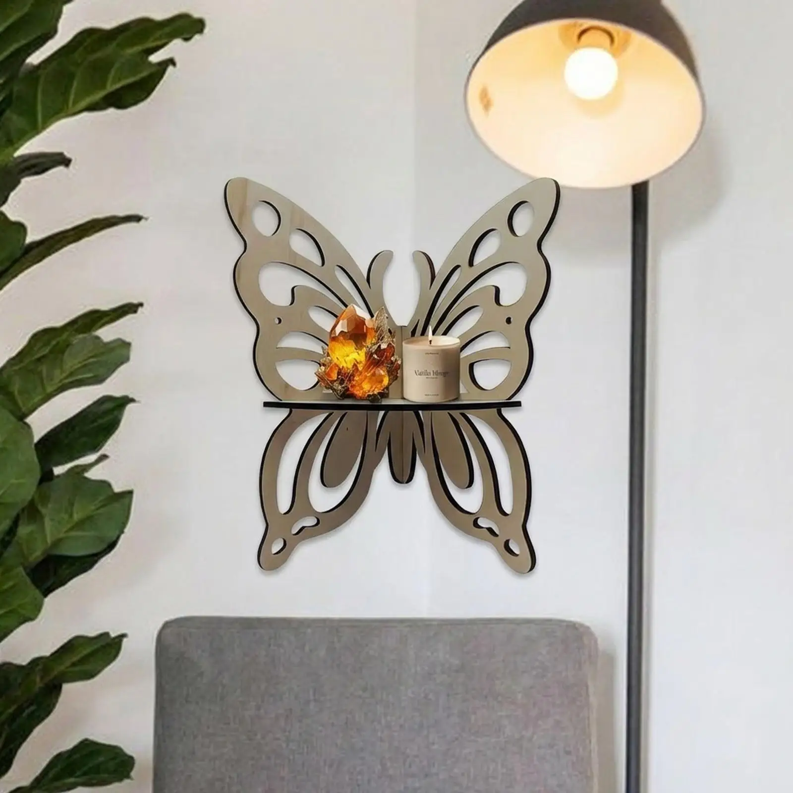 Butterfly Shape Corner Shelf Wooden Wall Mounted Organizer Decorative Display Rack for Room Decoration