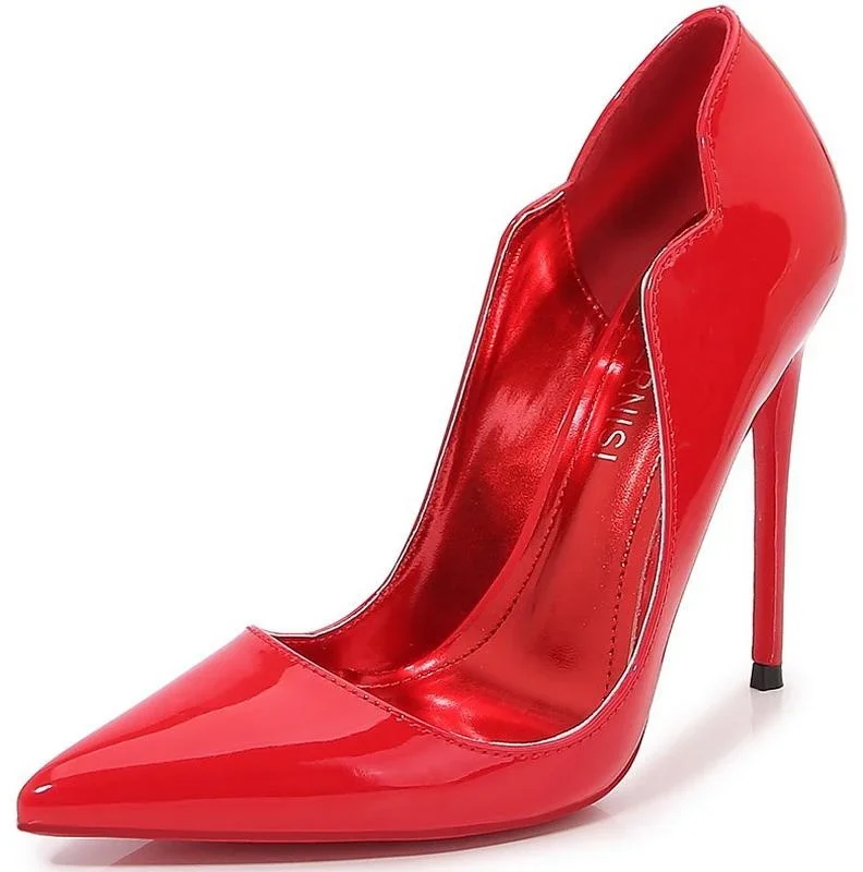 12cm Heels Women Pumps Patent Leather High Thin Heel Shoes Pointed Toe V-mouth Single Shoes for Nightclub Party Wedding Banquet 3